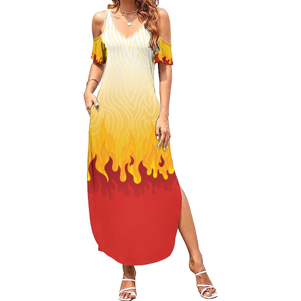Japanese Kaen Pattern Summer Maxi Dress Flame Pillar Blazing Lion Heart - Wonder Print Shop