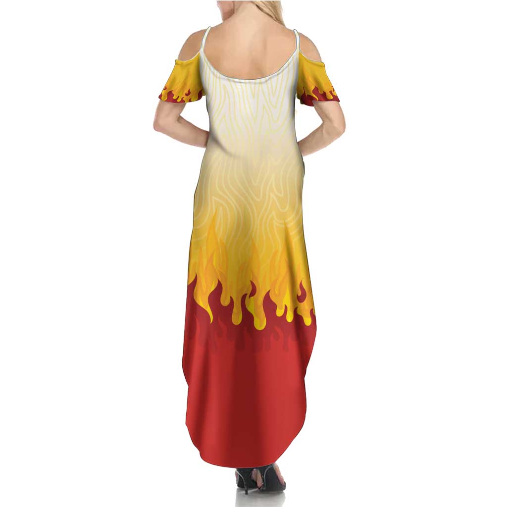 Japanese Kaen Pattern Summer Maxi Dress Flame Pillar Blazing Lion Heart - Wonder Print Shop