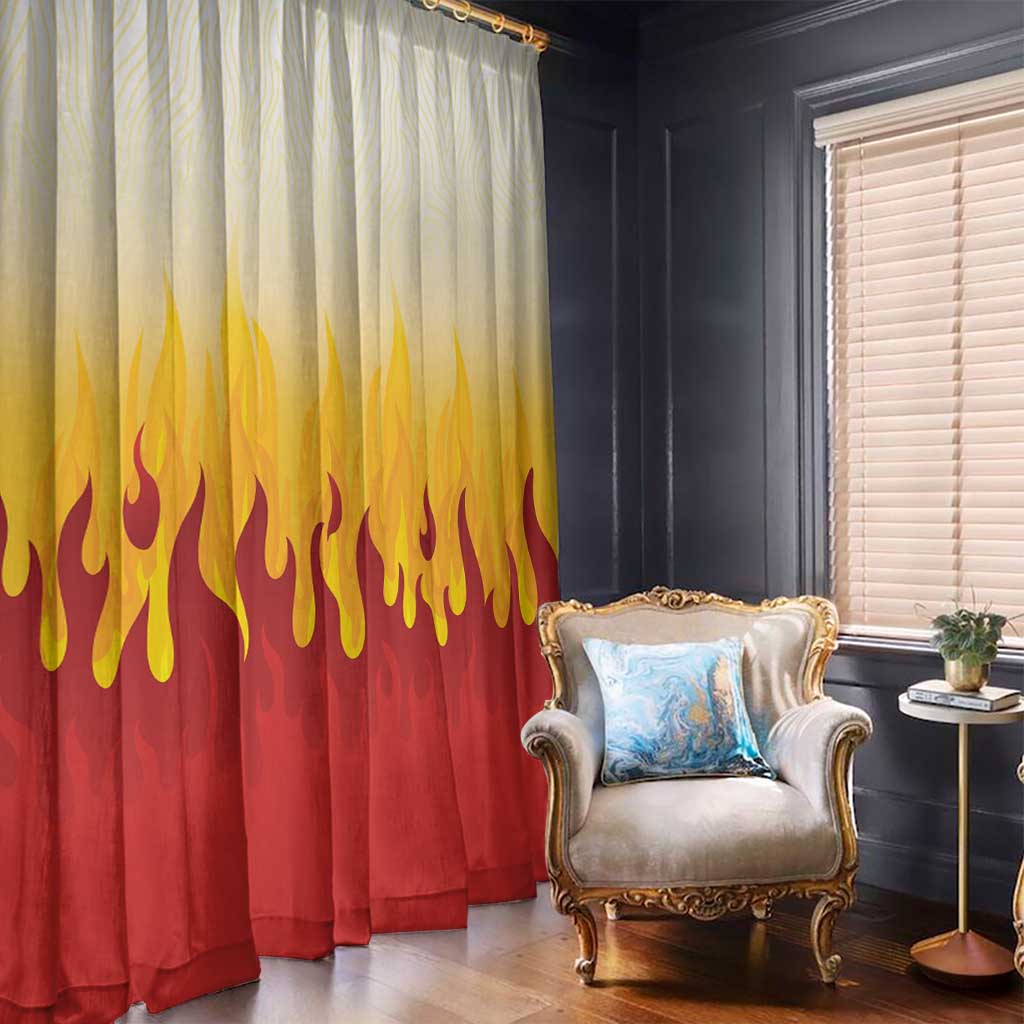Japanese Kaen Pattern Window Curtain Flame Pillar Blazing Lion Heart - Wonder Print Shop