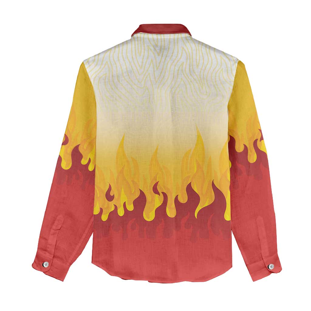 Japanese Kaen Pattern Women Casual Shirt Flame Pillar Blazing Lion Heart - Wonder Print Shop