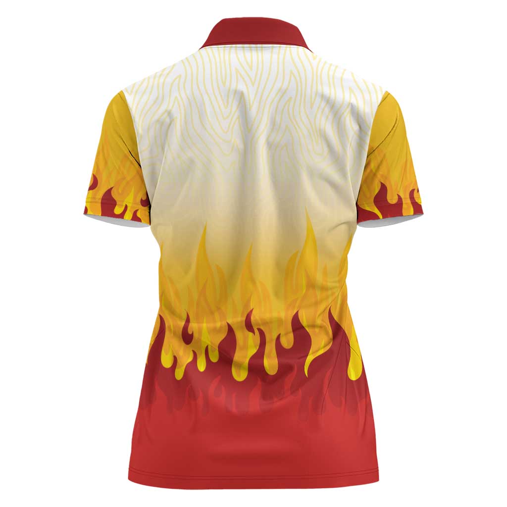 Japanese Kaen Pattern Women Polo Shirt Flame Pillar Blazing Lion Heart - Wonder Print Shop