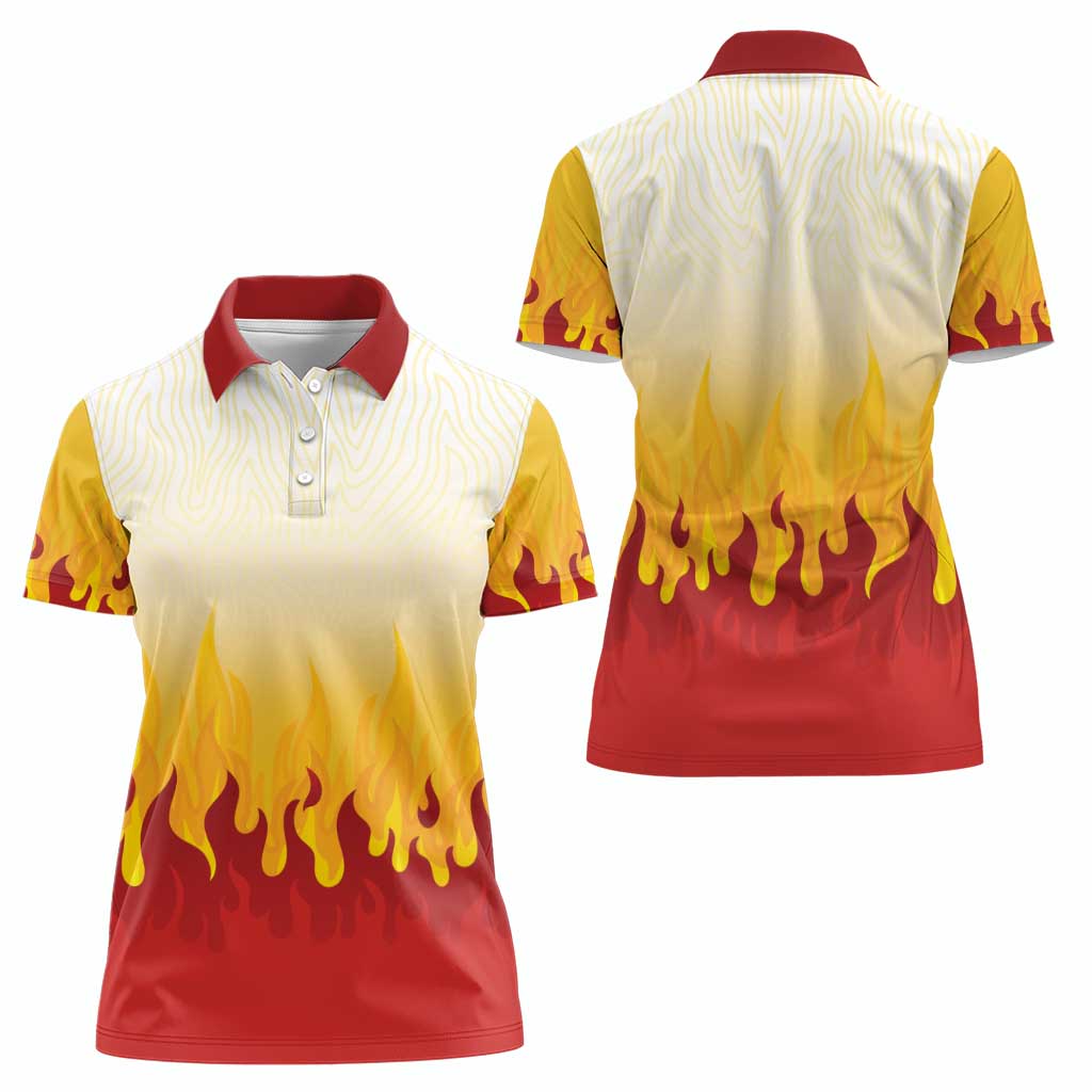 Japanese Kaen Pattern Women Polo Shirt Flame Pillar Blazing Lion Heart - Wonder Print Shop
