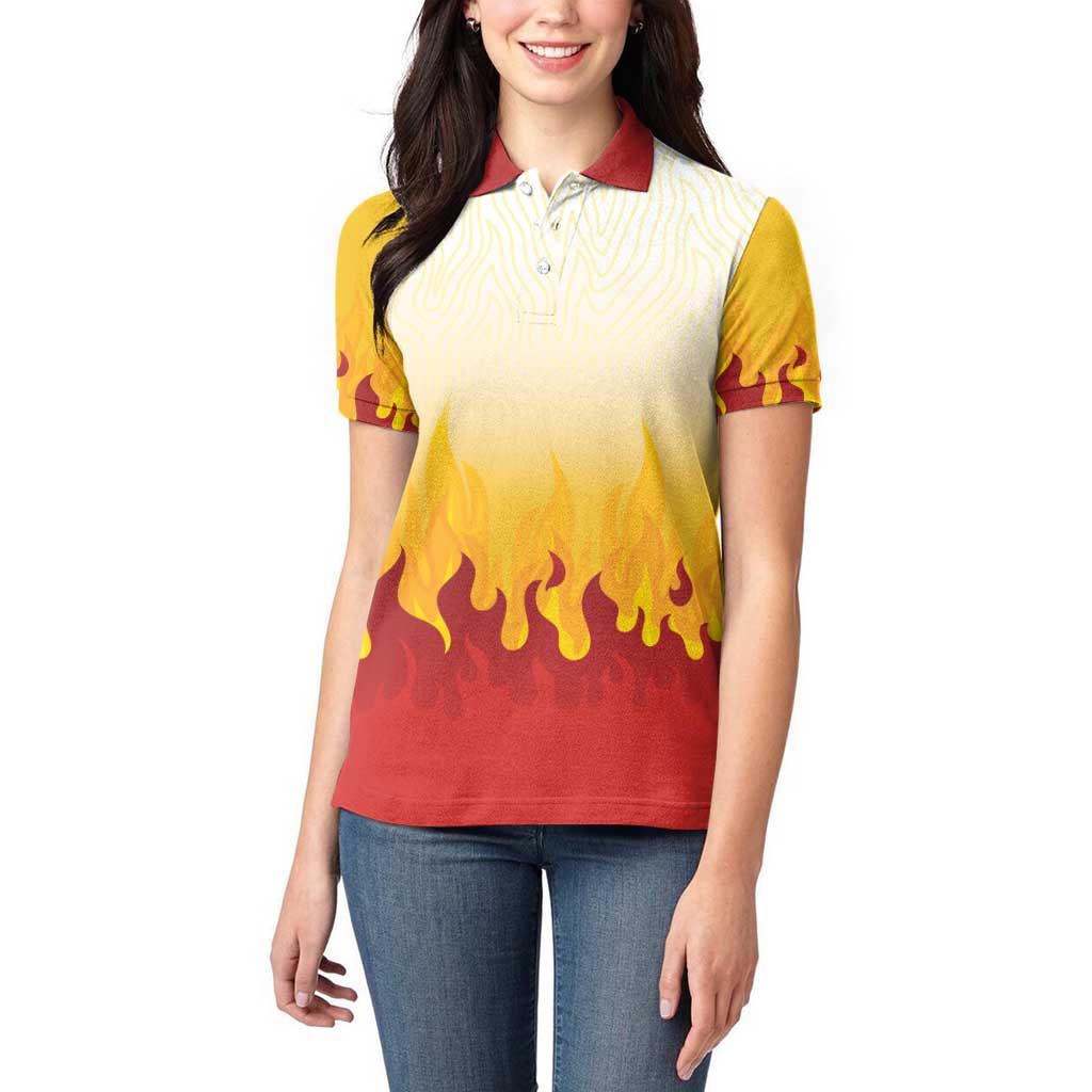 Japanese Kaen Pattern Women Polo Shirt Flame Pillar Blazing Lion Heart - Wonder Print Shop