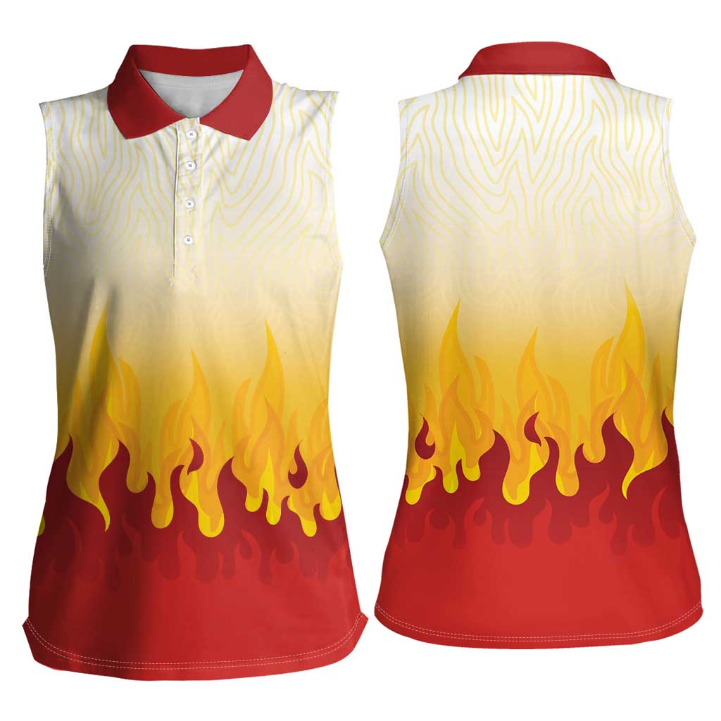 Japanese Kaen Pattern Women Sleeveless Polo Shirt Flame Pillar Blazing Lion Heart - Wonder Print Shop
