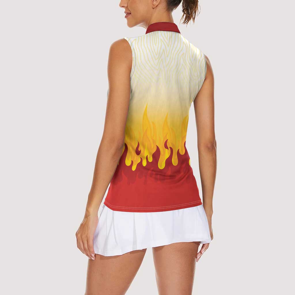 Japanese Kaen Pattern Women Sleeveless Polo Shirt Flame Pillar Blazing Lion Heart - Wonder Print Shop