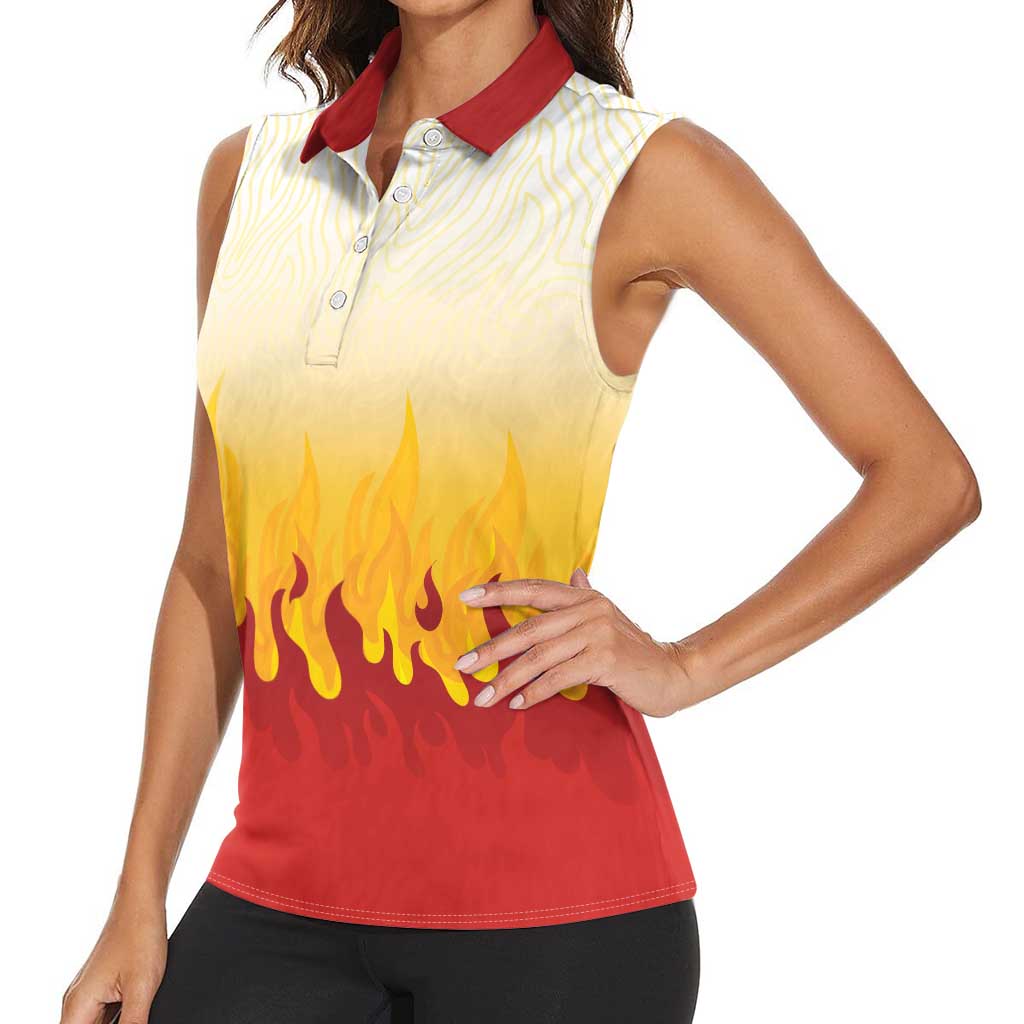 Japanese Kaen Pattern Women Sleeveless Polo Shirt Flame Pillar Blazing Lion Heart - Wonder Print Shop
