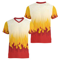 Japanese Kaen Pattern Women V-Neck T-Shirt Flame Pillar Blazing Lion Heart - Wonder Print Shop