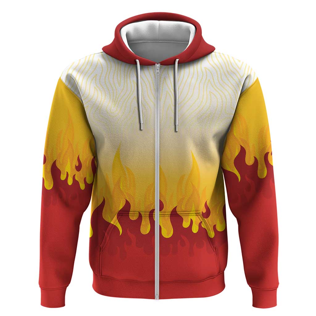 Japanese Kaen Pattern Zip Hoodie Flame Pillar Blazing Lion Heart - Wonder Print Shop