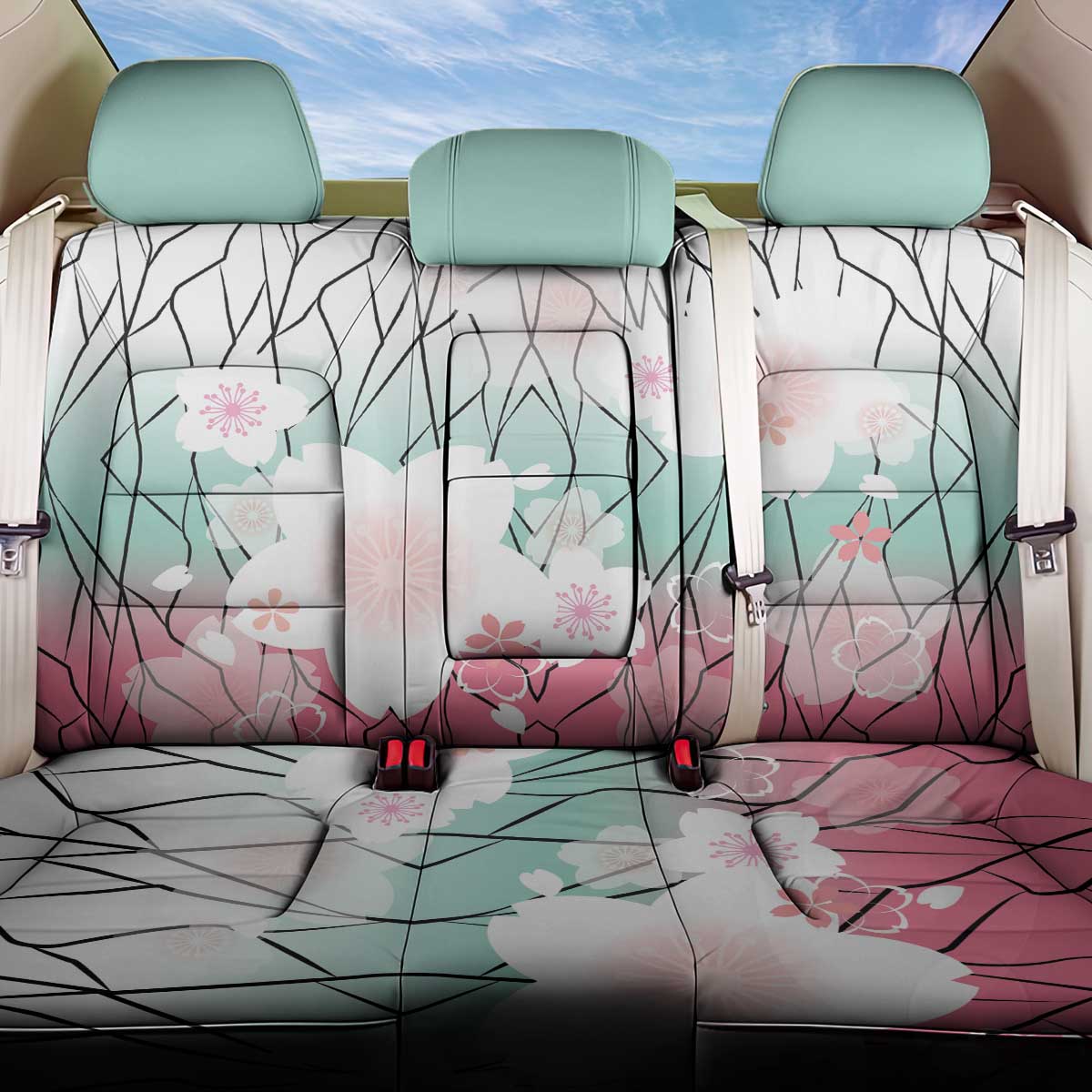 Japanese Kocho Pattern Back Car Seat Cover Insect Pillar Butterfly Flower Fairy - Wonder Print Shop
