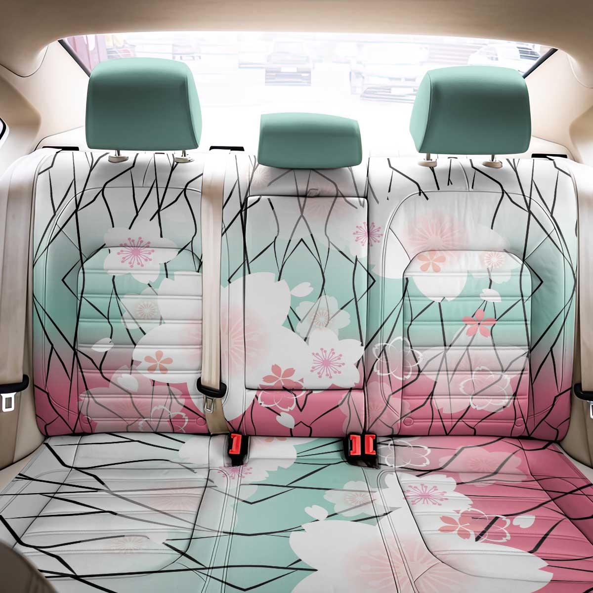 Japanese Kocho Pattern Back Car Seat Cover Insect Pillar Butterfly Flower Fairy - Wonder Print Shop