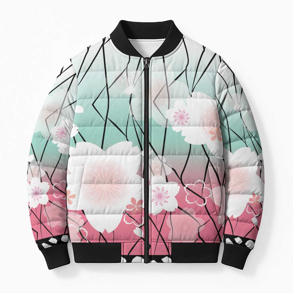 Japanese Kocho Pattern Bomber Puffer Jacket Insect Pillar Butterfly Flower Fairy - Wonder Print Shop
