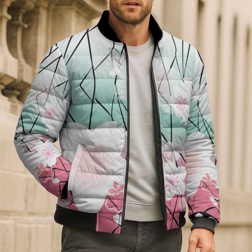 Japanese Kocho Pattern Bomber Puffer Jacket Insect Pillar Butterfly Flower Fairy - Wonder Print Shop