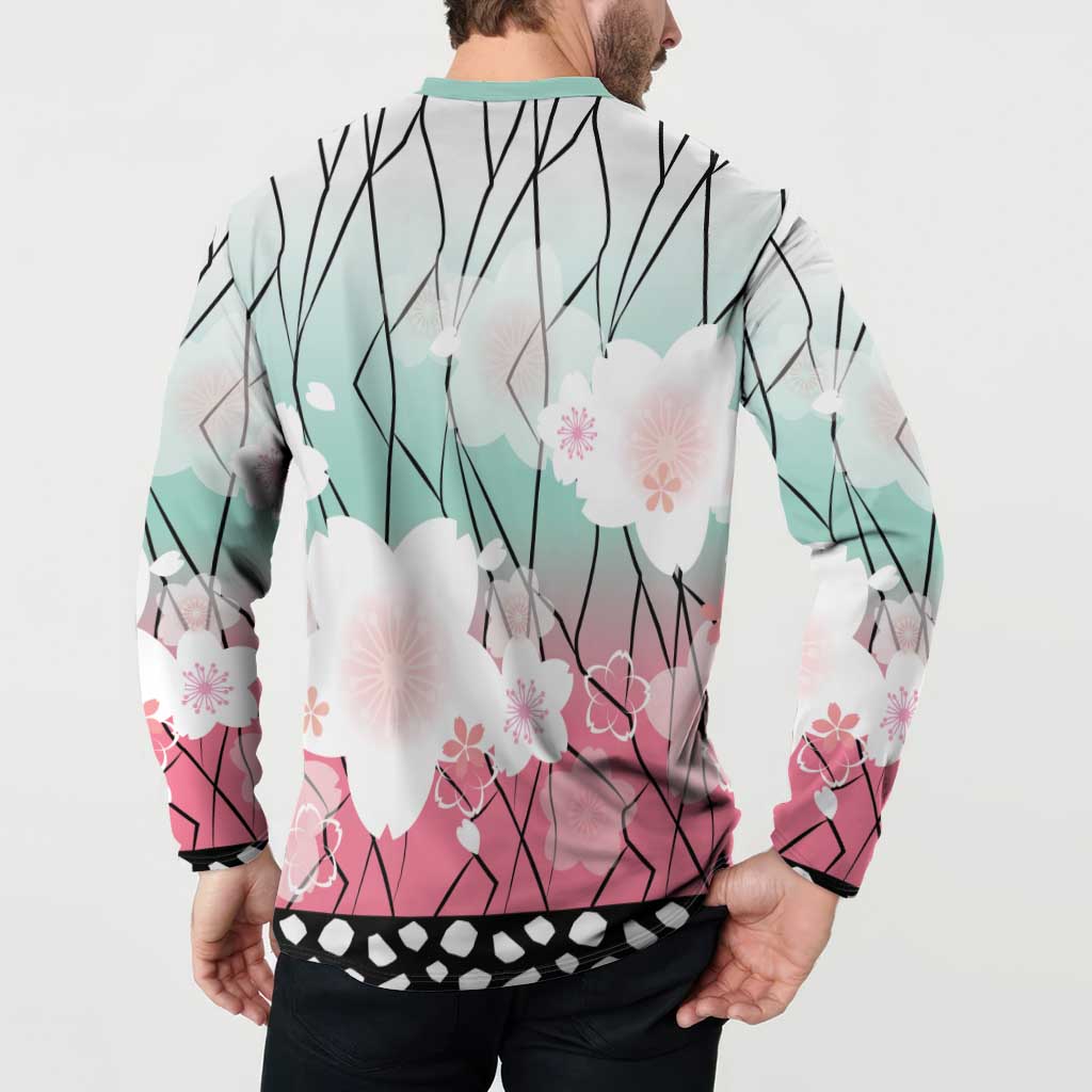 Japanese Kocho Pattern Button Sweatshirt Insect Pillar Butterfly Flower Fairy - Wonder Print Shop