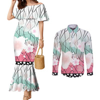 Japanese Kocho Pattern Couples Matching Mermaid Dress and Long Sleeve Button Shirt Insect Pillar Butterfly Flower Fairy - Wonder Print Shop