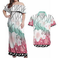 Japanese Kocho Pattern Couples Matching Off Shoulder Maxi Dress and Hawaiian Shirt Insect Pillar Butterfly Flower Fairy - Wonder Print Shop