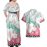 Japanese Kocho Pattern Couples Matching Off Shoulder Maxi Dress and Hawaiian Shirt Insect Pillar Butterfly Flower Fairy - Wonder Print Shop