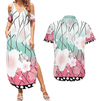 Japanese Kocho Pattern Couples Matching Summer Maxi Dress and Hawaiian Shirt Insect Pillar Butterfly Flower Fairy - Wonder Print Shop