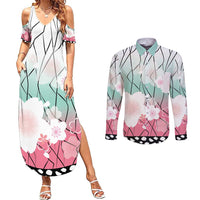 Japanese Kocho Pattern Couples Matching Summer Maxi Dress and Long Sleeve Button Shirt Insect Pillar Butterfly Flower Fairy - Wonder Print Shop