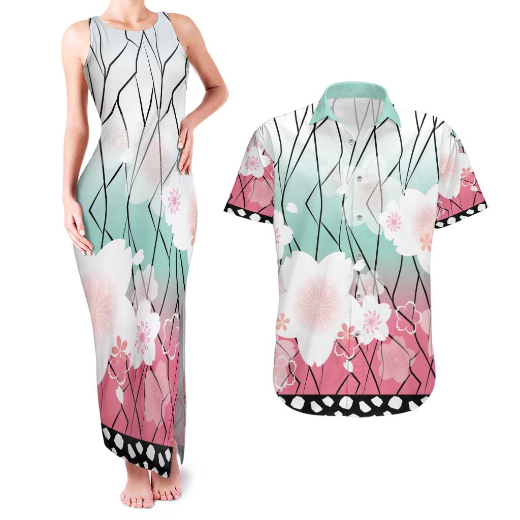 Japanese Kocho Pattern Couples Matching Tank Maxi Dress and Hawaiian Shirt Insect Pillar Butterfly Flower Fairy - Wonder Print Shop