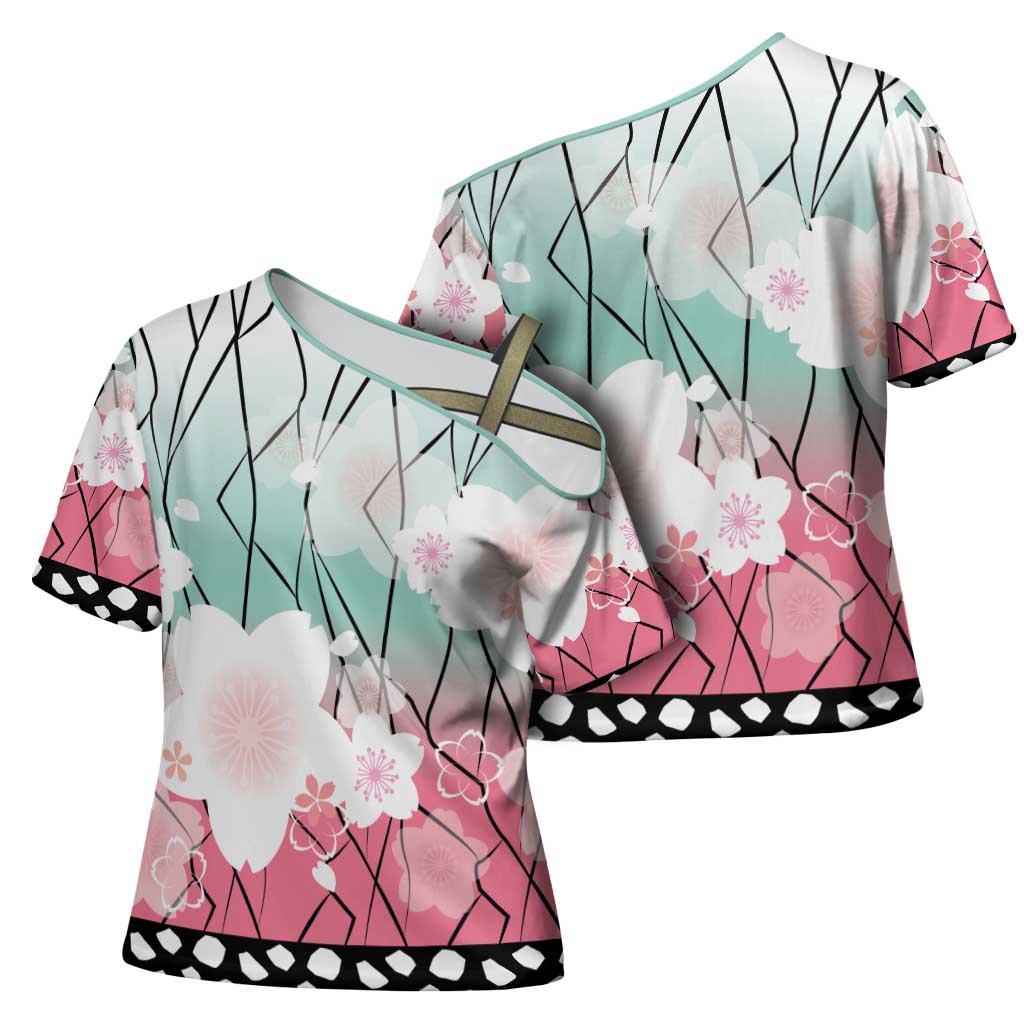 Japanese Kocho Pattern Cross Shoulder Shirt Insect Pillar Butterfly Flower Fairy - Wonder Print Shop