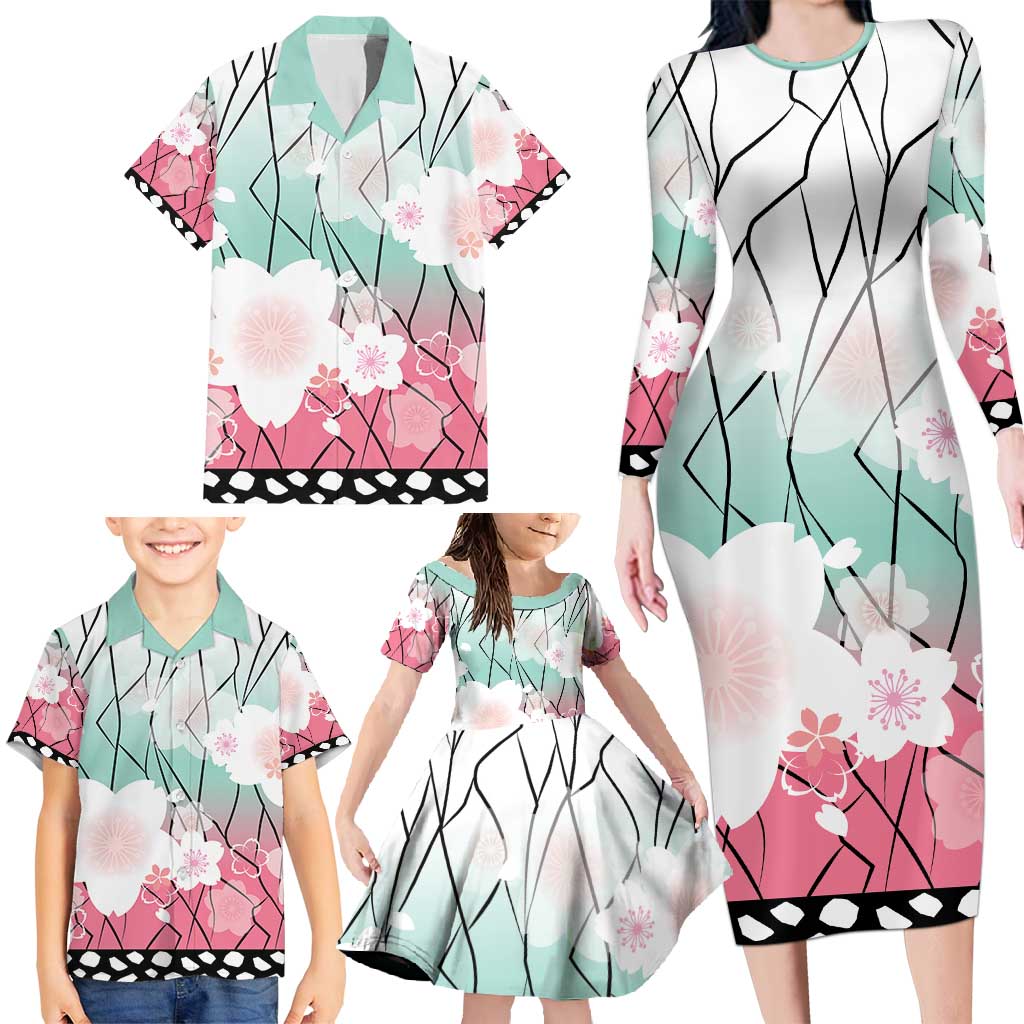 Japanese Kocho Pattern Family Matching Long Sleeve Bodycon Dress and Hawaiian Shirt Insect Pillar Butterfly Flower Fairy - Wonder Print Shop