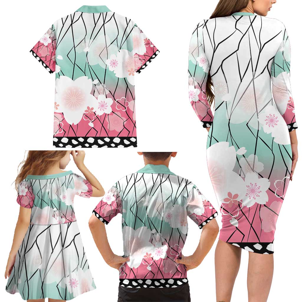 Japanese Kocho Pattern Family Matching Long Sleeve Bodycon Dress and Hawaiian Shirt Insect Pillar Butterfly Flower Fairy - Wonder Print Shop