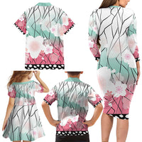 Japanese Kocho Pattern Family Matching Long Sleeve Bodycon Dress and Hawaiian Shirt Insect Pillar Butterfly Flower Fairy - Wonder Print Shop