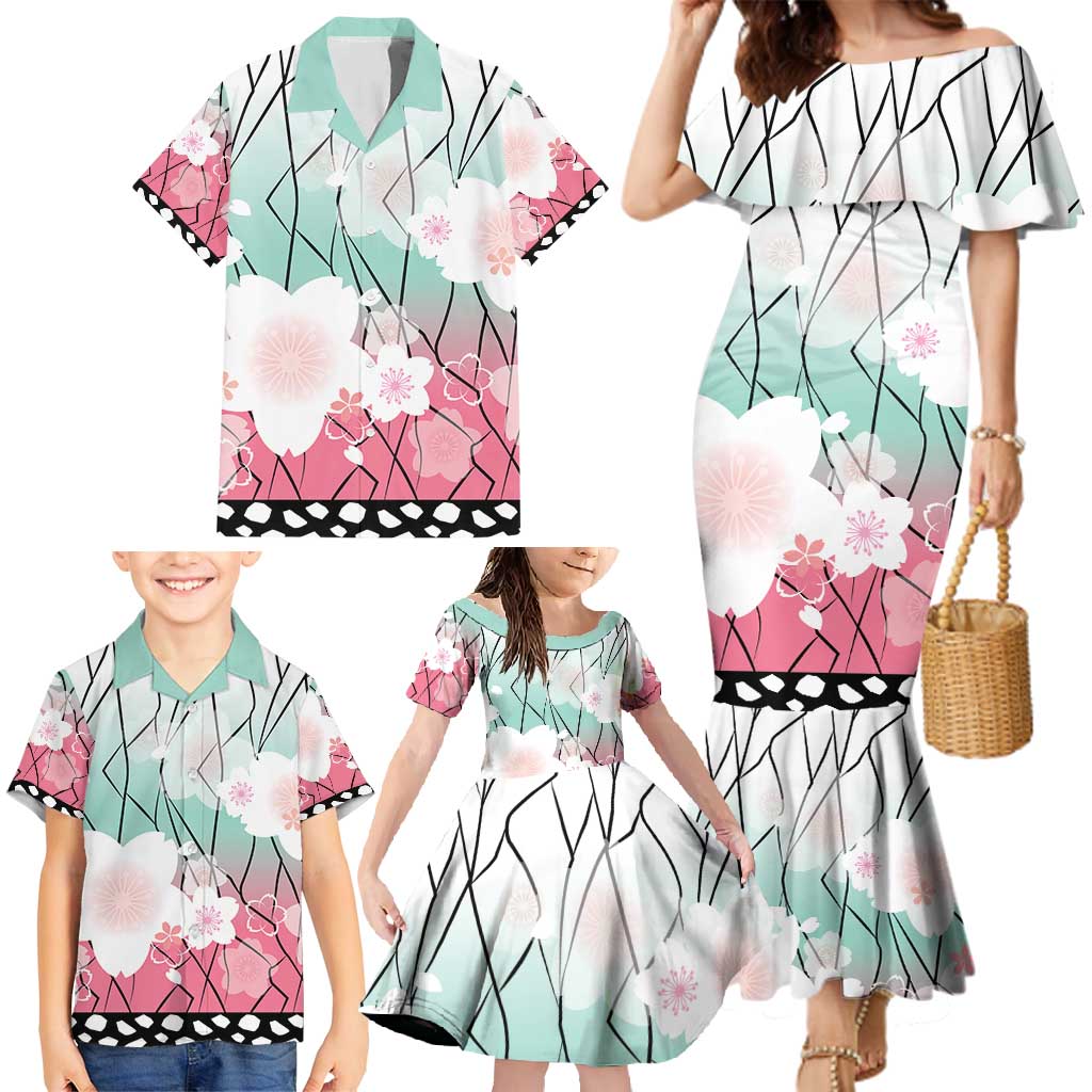 Japanese Kocho Pattern Family Matching Mermaid Dress and Hawaiian Shirt Insect Pillar Butterfly Flower Fairy - Wonder Print Shop