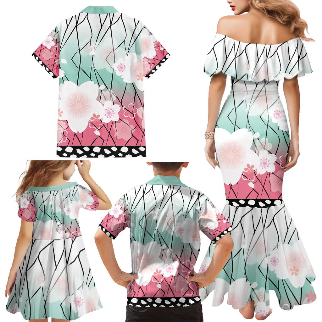 Japanese Kocho Pattern Family Matching Mermaid Dress and Hawaiian Shirt Insect Pillar Butterfly Flower Fairy - Wonder Print Shop