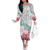 Japanese Kocho Pattern Family Matching Off The Shoulder Long Sleeve Dress and Hawaiian Shirt Insect Pillar Butterfly Flower Fairy - Wonder Print Shop