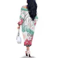 Japanese Kocho Pattern Family Matching Off The Shoulder Long Sleeve Dress and Hawaiian Shirt Insect Pillar Butterfly Flower Fairy - Wonder Print Shop