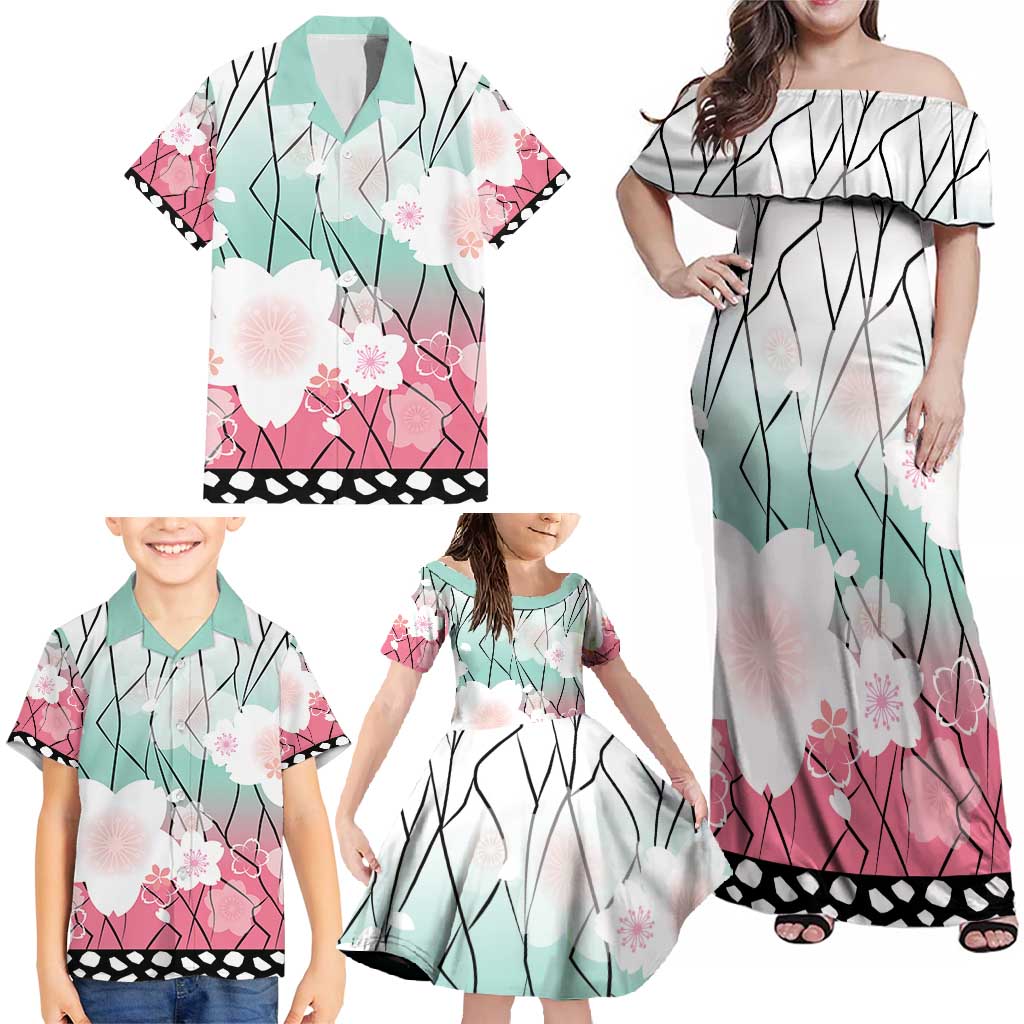 Japanese Kocho Pattern Family Matching Off Shoulder Maxi Dress and Hawaiian Shirt Insect Pillar Butterfly Flower Fairy - Wonder Print Shop