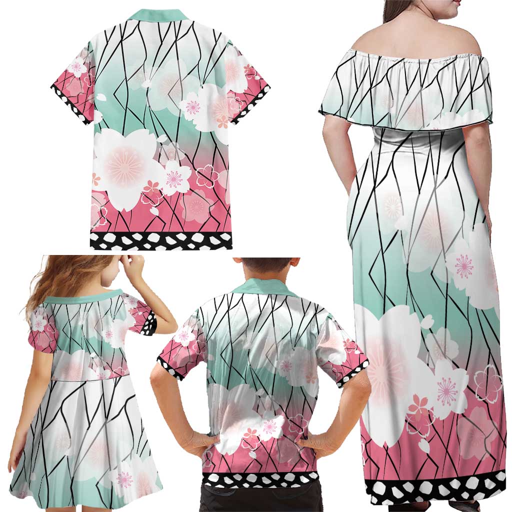 Japanese Kocho Pattern Family Matching Off Shoulder Maxi Dress and Hawaiian Shirt Insect Pillar Butterfly Flower Fairy - Wonder Print Shop