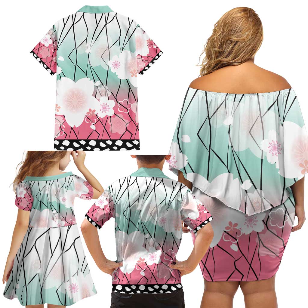 Japanese Kocho Pattern Family Matching Off Shoulder Short Dress and Hawaiian Shirt Insect Pillar Butterfly Flower Fairy - Wonder Print Shop