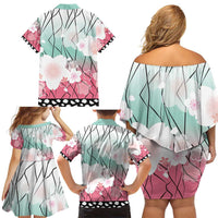 Japanese Kocho Pattern Family Matching Off Shoulder Short Dress and Hawaiian Shirt Insect Pillar Butterfly Flower Fairy - Wonder Print Shop