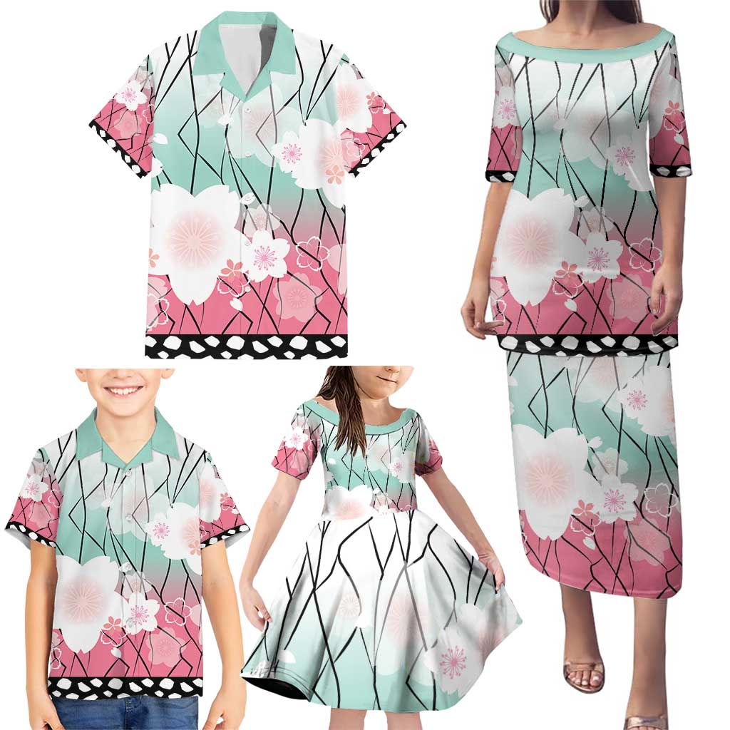 Japanese Kocho Pattern Family Matching Puletasi and Hawaiian Shirt Insect Pillar Butterfly Flower Fairy - Wonder Print Shop