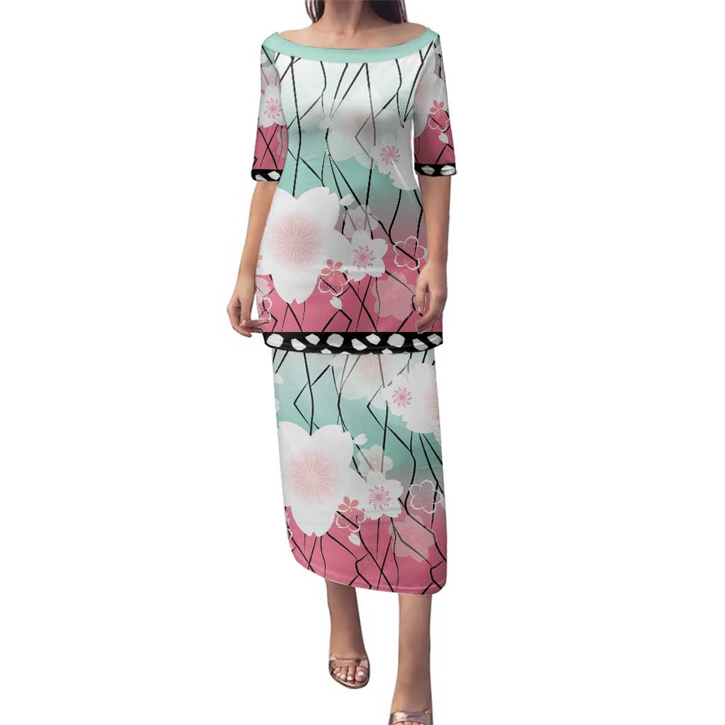 Japanese Kocho Pattern Family Matching Puletasi and Hawaiian Shirt Insect Pillar Butterfly Flower Fairy - Wonder Print Shop