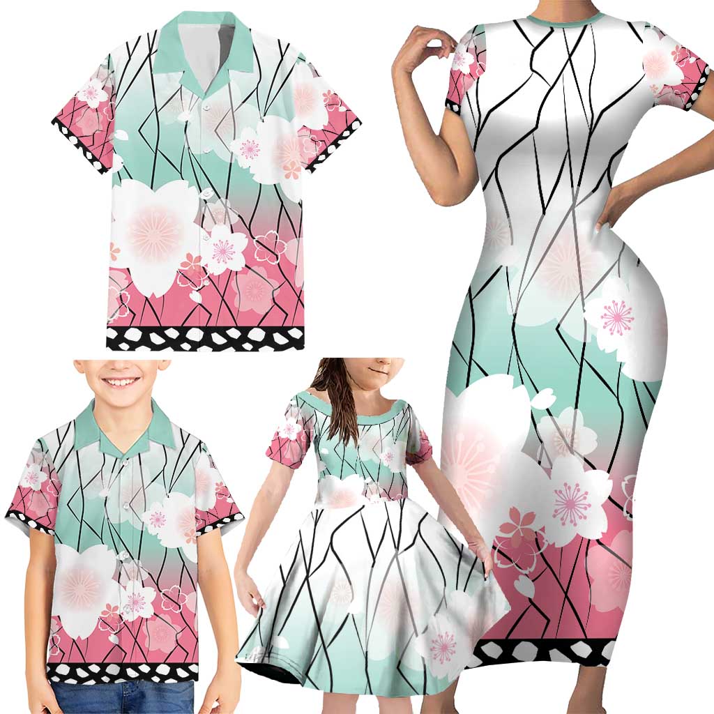 Japanese Kocho Pattern Family Matching Short Sleeve Bodycon Dress and Hawaiian Shirt Insect Pillar Butterfly Flower Fairy - Wonder Print Shop