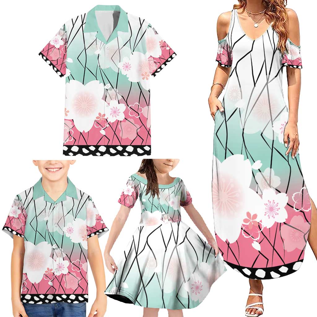 Japanese Kocho Pattern Family Matching Summer Maxi Dress and Hawaiian Shirt Insect Pillar Butterfly Flower Fairy - Wonder Print Shop