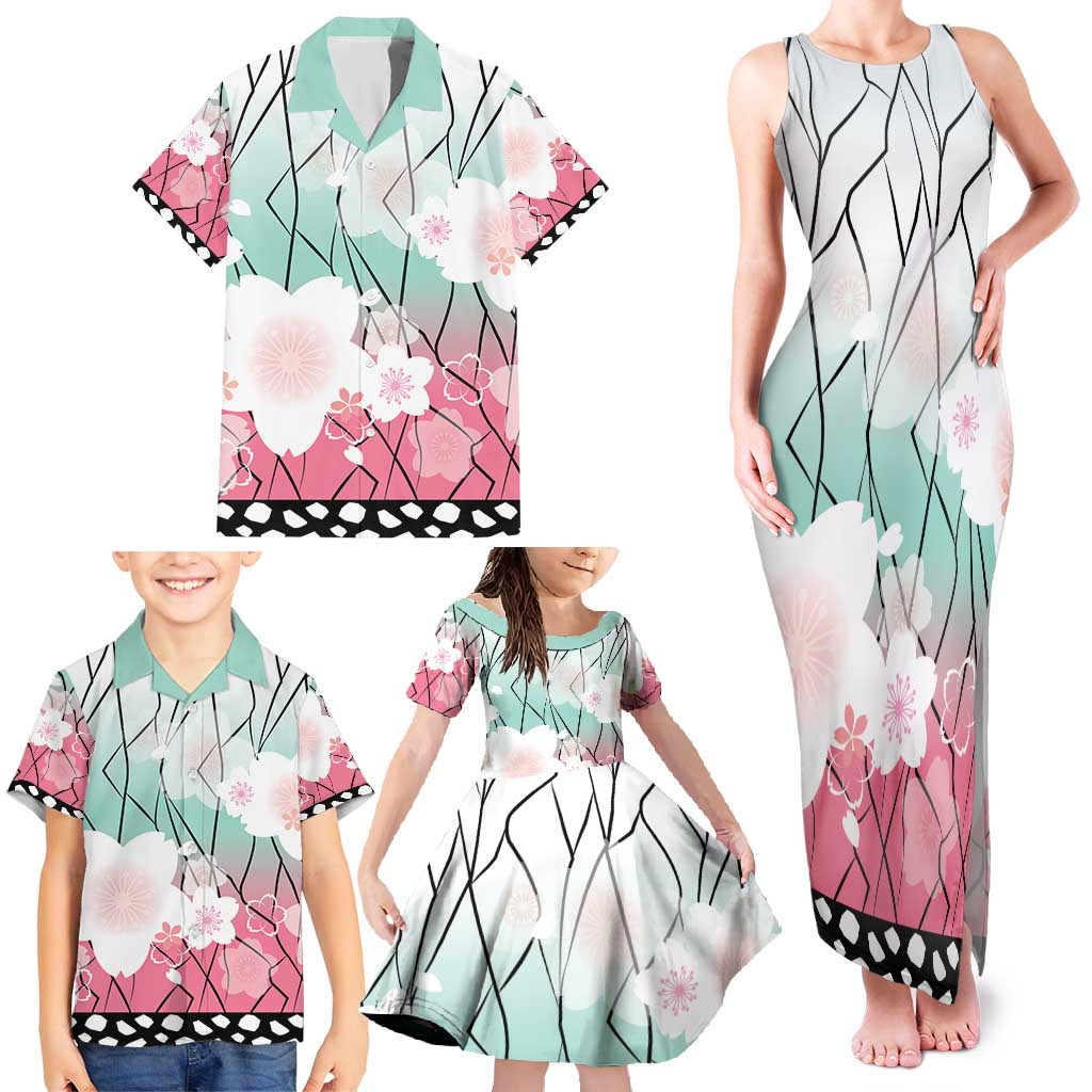 Japanese Kocho Pattern Family Matching Tank Maxi Dress and Hawaiian Shirt Insect Pillar Butterfly Flower Fairy - Wonder Print Shop