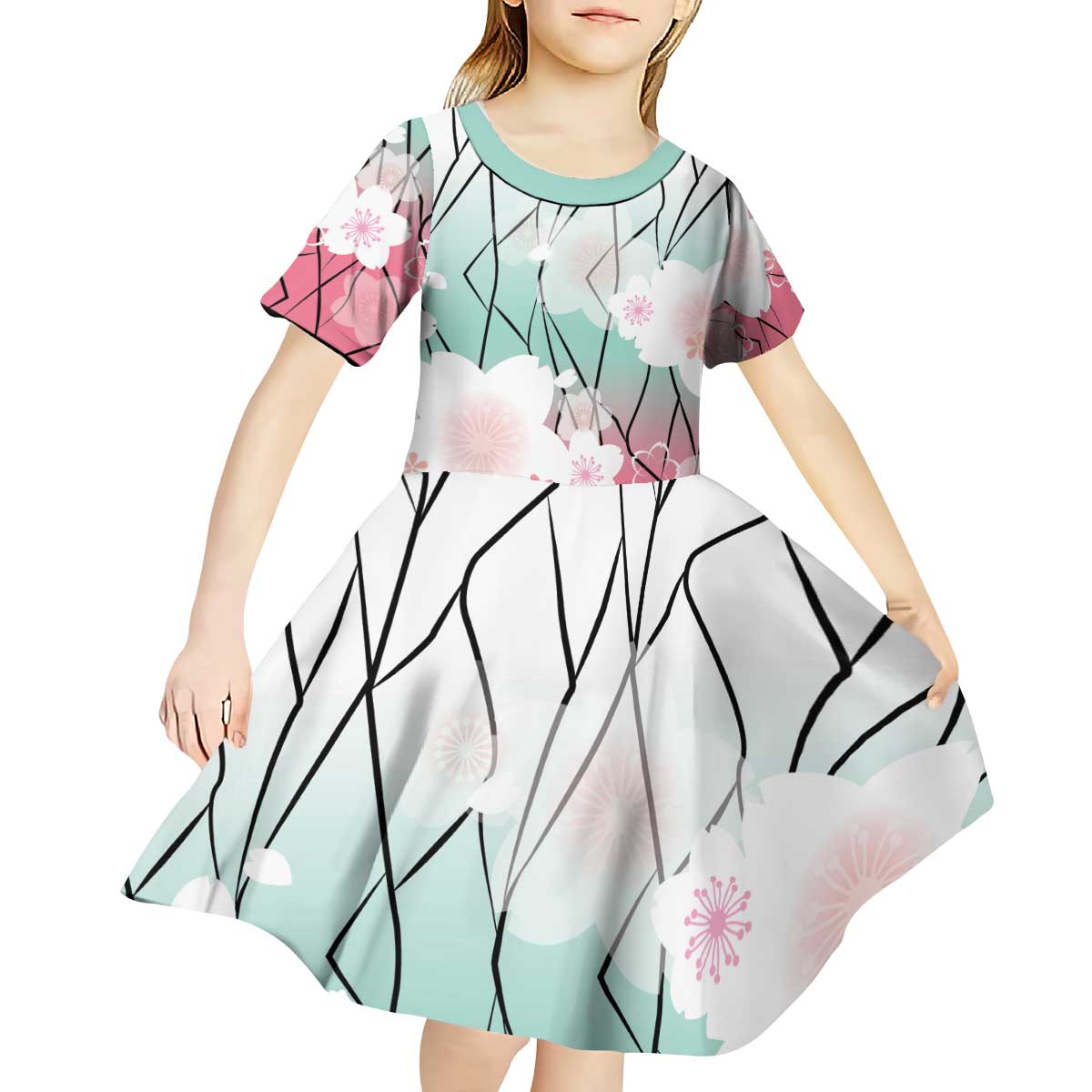 Japanese Kocho Pattern Kid Short Sleeve Dress Insect Pillar Butterfly Flower Fairy - Wonder Print Shop