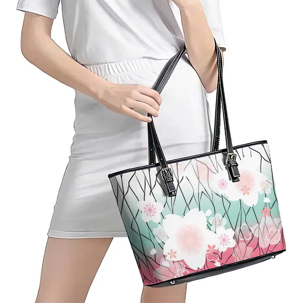 Japanese Kocho Pattern Leather Tote Bag Insect Pillar Butterfly Flower Fairy - Wonder Print Shop