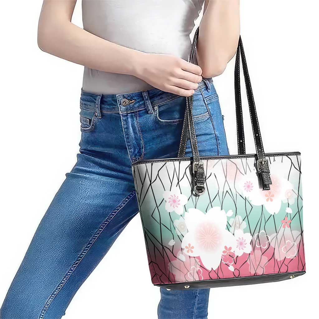 Japanese Kocho Pattern Leather Tote Bag Insect Pillar Butterfly Flower Fairy - Wonder Print Shop