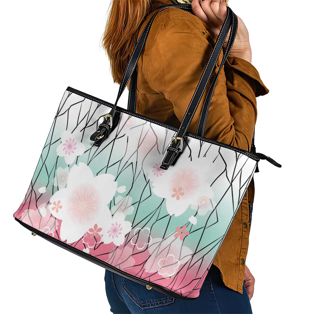Japanese Kocho Pattern Leather Tote Bag Insect Pillar Butterfly Flower Fairy - Wonder Print Shop