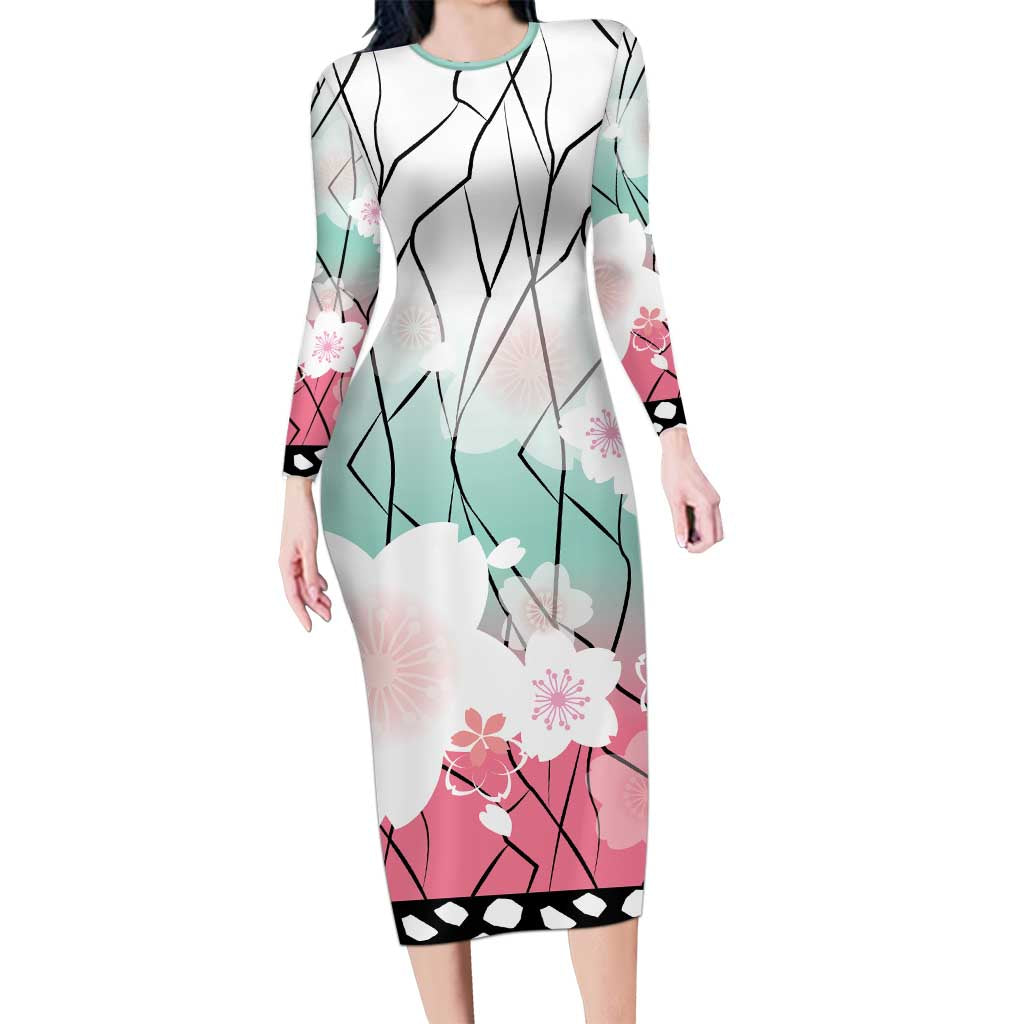 Japanese Kocho Pattern Long Sleeve Bodycon Dress Insect Pillar Butterfly Flower Fairy - Wonder Print Shop