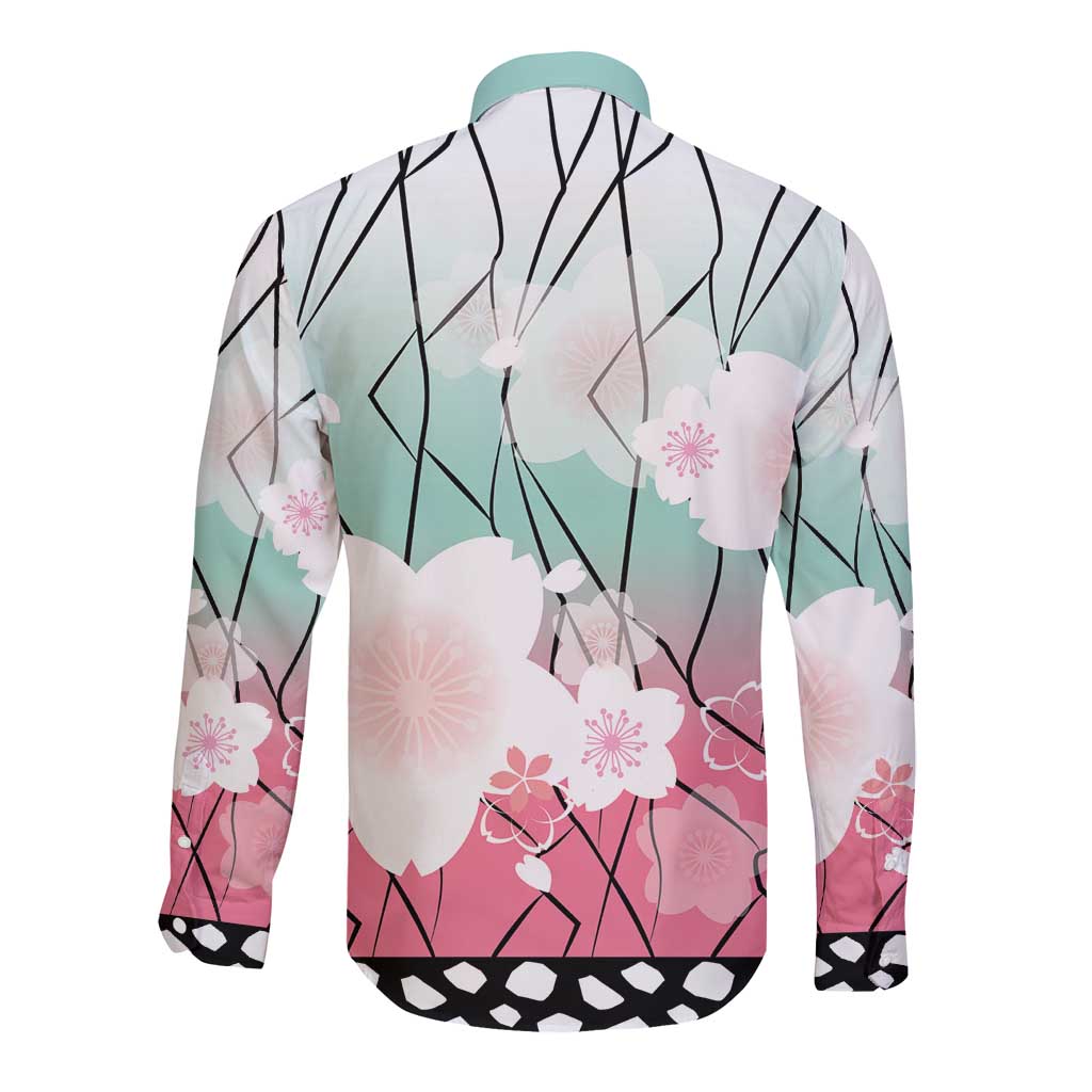 Japanese Kocho Pattern Long Sleeve Button Shirt Insect Pillar Butterfly Flower Fairy - Wonder Print Shop