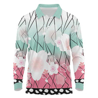 Japanese Kocho Pattern Long Sleeve Polo Shirt Insect Pillar Butterfly Flower Fairy - Wonder Print Shop