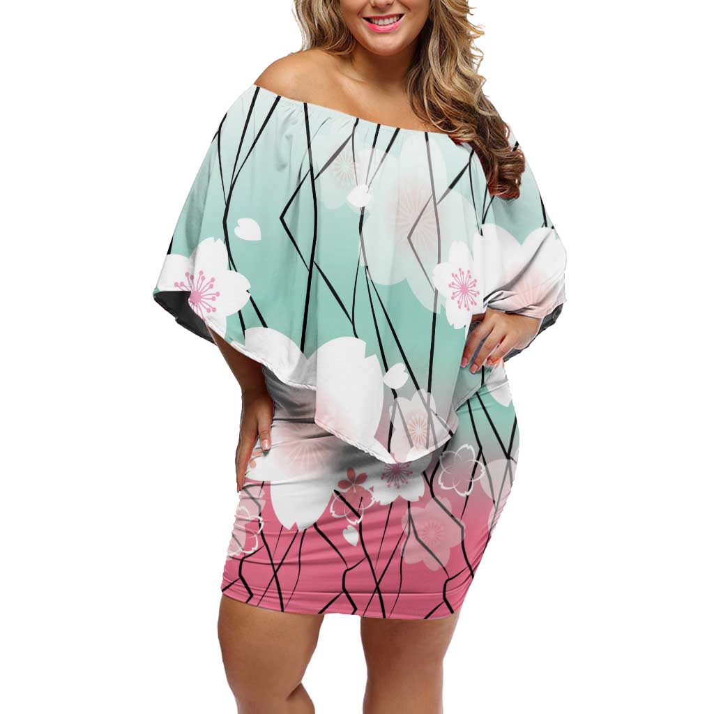 Japanese Kocho Pattern Off Shoulder Short Dress Insect Pillar Butterfly Flower Fairy - Wonder Print Shop