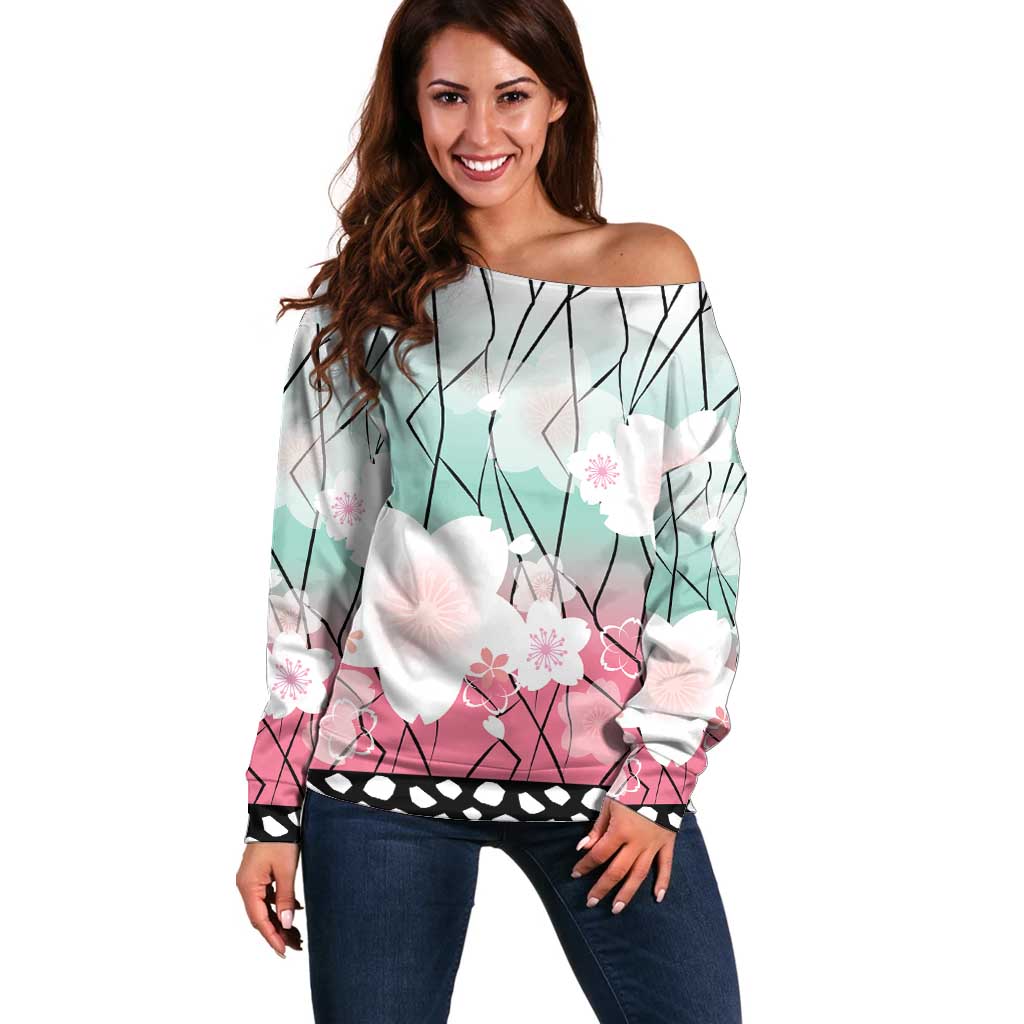 Japanese Kocho Pattern Off Shoulder Sweater Insect Pillar Butterfly Flower Fairy - Wonder Print Shop