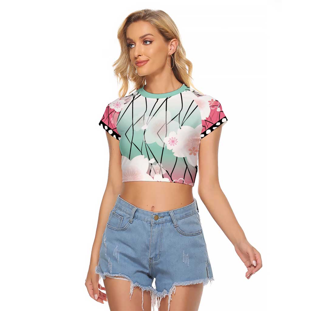 Japanese Kocho Pattern Raglan Cropped T Shirt Insect Pillar Butterfly Flower Fairy - Wonder Print Shop